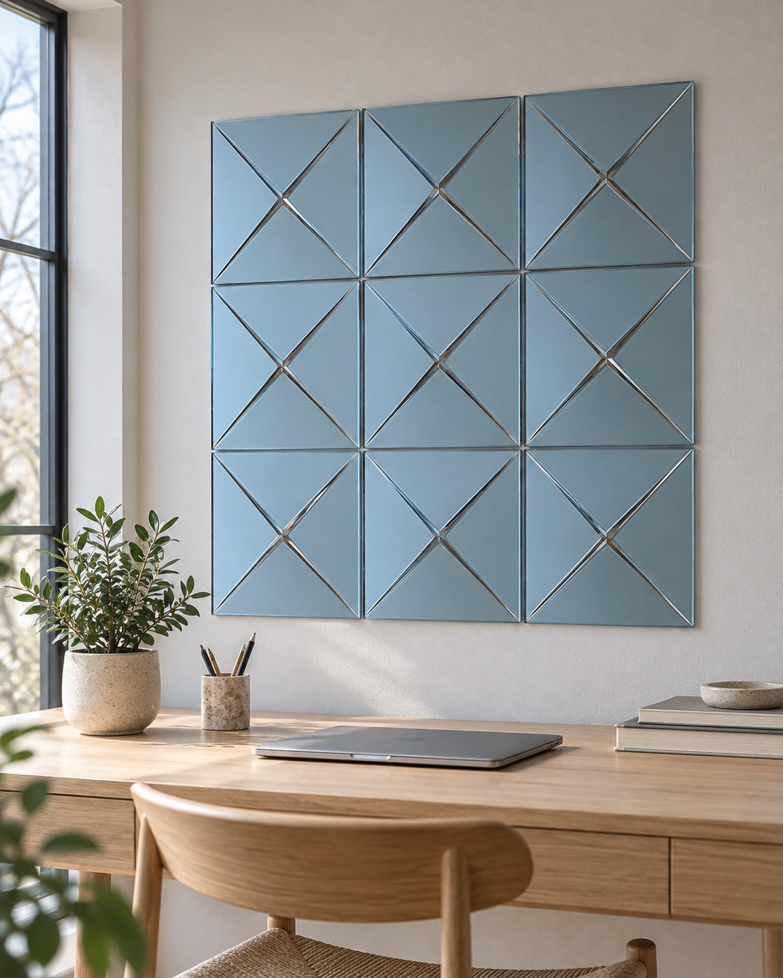 STAR · Mat buz modelinin 30 × 30 cm kare modüllerle uygulandığı çalışma alanında ferah bir dokunuş konsepti